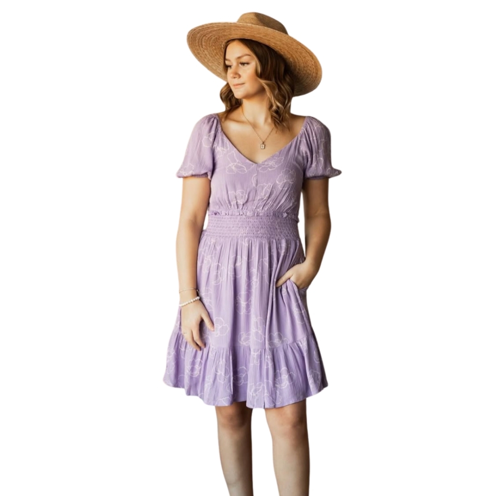 Dex Purple Ruched Mini Sundress
